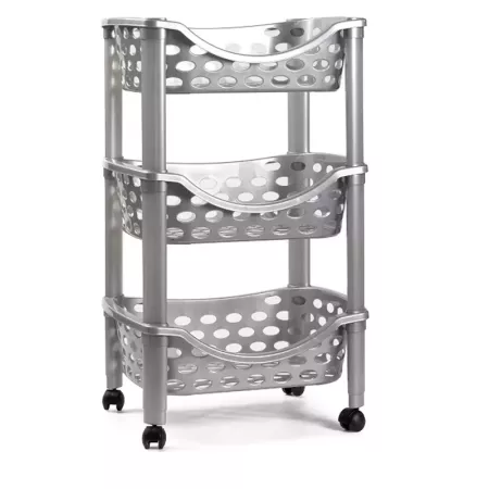 Tradineur - Carrito verdulero de plástico con 3 niveles y ruedas - PLFT Aire - Cestas apilables portaobjetos - 65 x 39,5 x 29,5
