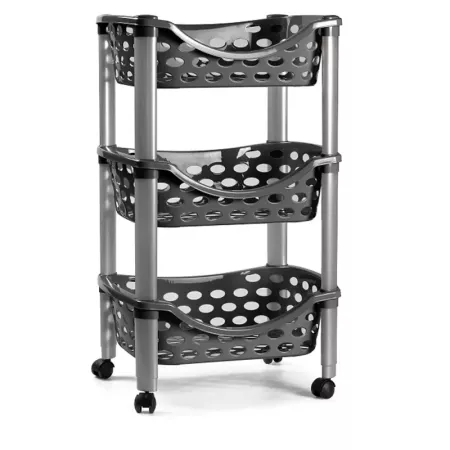 Tradineur - Carrito verdulero de plástico con 3 niveles y ruedas - PLFT Aire - Cestas apilables portaobjetos - 65 x 39,5 x 29,5 Tradineur - Carrito verdulero de plástico con 3 niveles y ruedas - PLFT Aire - Cestas apilables portaobjetos - 65 x 39,5 x 29,5