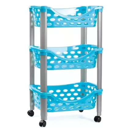 Tradineur - Carrito verdulero de plástico con 3 niveles y ruedas - PLFT Aire - Cestas apilables portaobjetos - 65 x 39,5 x 29,5