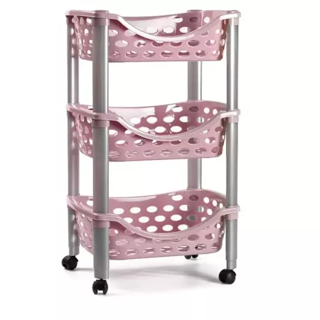 Tradineur - Carrito verdulero de plástico con 3 niveles y ruedas - PLFT Aire - Cestas apilables portaobjetos - 65 x 39,5 x 29,5