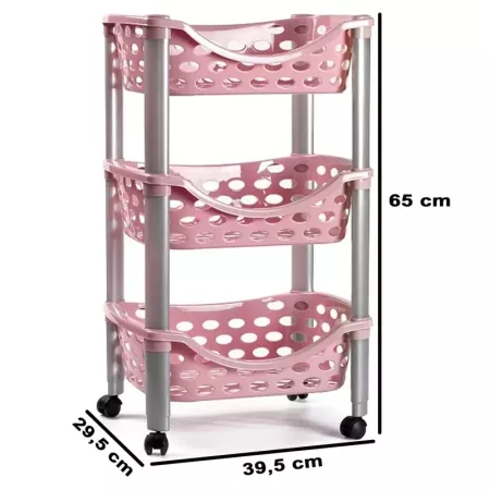 Tradineur - Carrito verdulero de plástico con 3 niveles y ruedas - PLFT Aire - Cestas apilables portaobjetos - 65 x 39,5 x 29,5