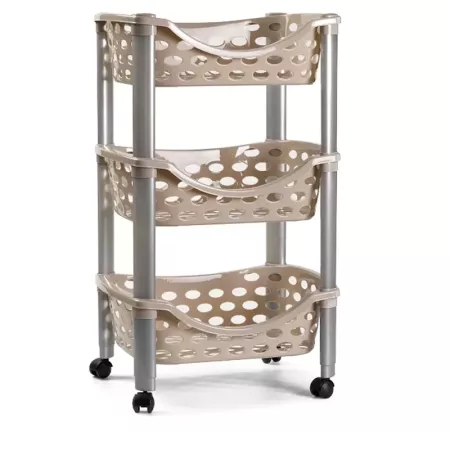 Tradineur - Carrito verdulero de plástico con 3 niveles y ruedas - PLFT Aire - Cestas apilables portaobjetos - 65 x 39,5 x 29,5