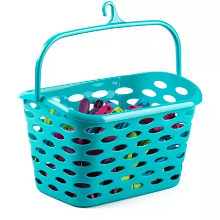 Tradineur - Cesta para pinzas con gancho - Fabricado en plástico - Artículo de limpieza - 21 x 26 x 15 cm - Color surtido (Azul