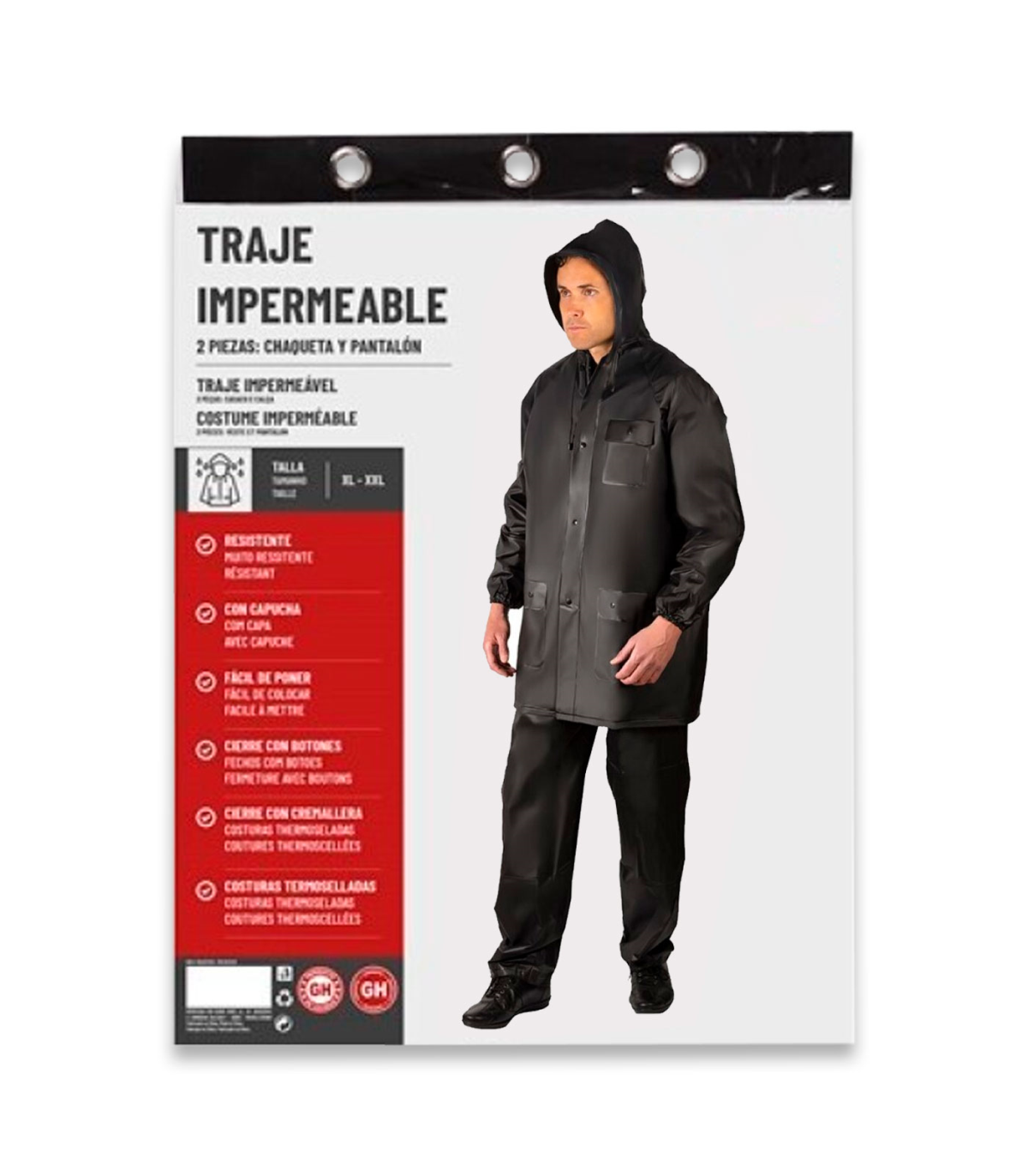 Tradineur - Poncho impermeable con capucha para adultos - Fabricado 100%  poliéster - Alta densidad y revestimiento - Talla XL 