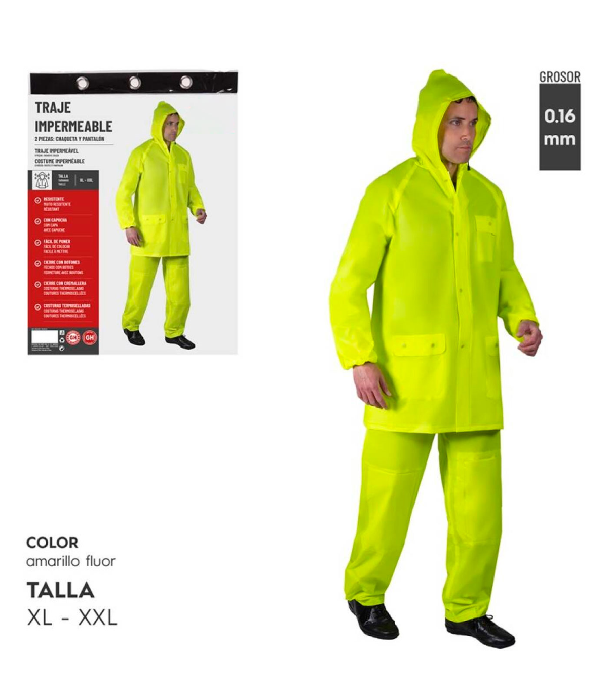 Tradineur - Chubasquero de 2 piezas con capucha - Fabricado al 100%  poliéster - Costura termoselladas - Talla XL, XXL - Color Am