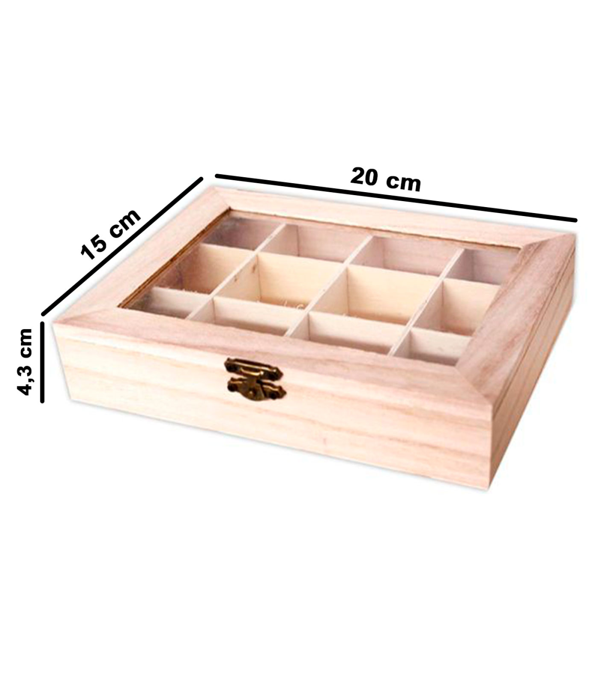 Tradineur - Caja de madera con 12 compartimentos y tapa con cristal,  expositor de joyas, organizador, joyero, collares, anillos