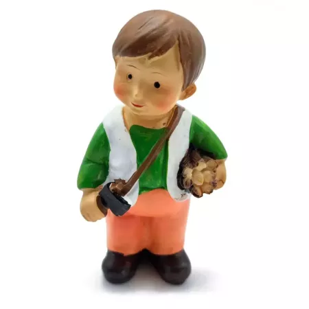 Figura de pastor con leña para Belén estilo naïf en marmolina decoración navideña tradicional 9x5x4 cm