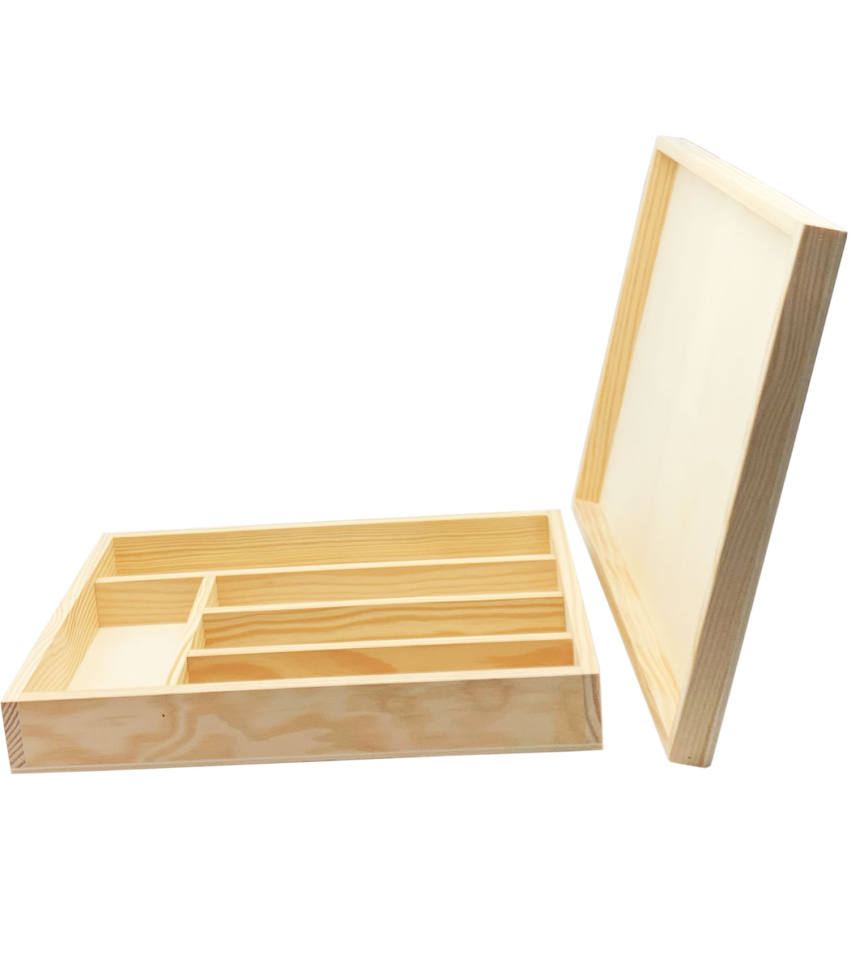 Tradineur - Cubertero, organizador de cubiertos de madera con tapa 35,5 x  26,5 x 4,8 cm, 5 compartimentos. Bandeja, porta utensi