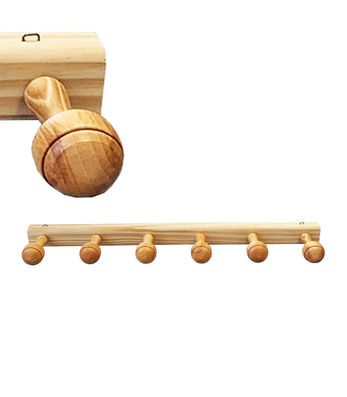 Tradineur - Perchero madera 3 pomos con ganchos para pared o