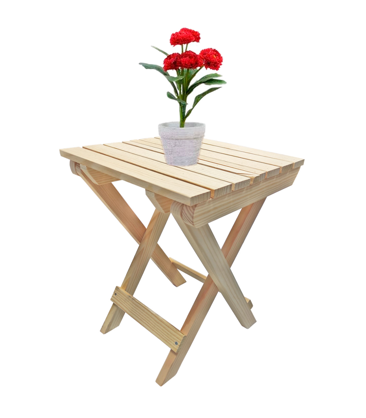 Tradineur - Mesa auxiliar plegable con estructura de madera y metal, altura  fija, patas antideslizantes, portátil, jardín, terra