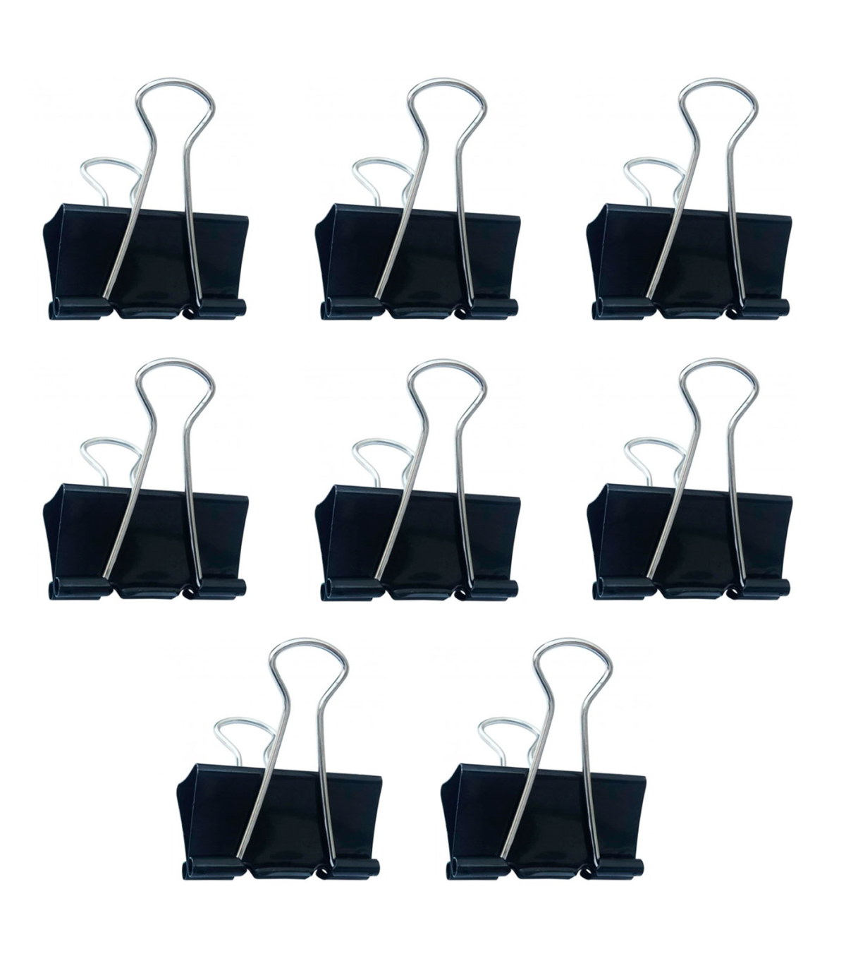 Tradineur - Pack de 8 pinzas sujetapapeles, brazos plegables de acero,  sujeción de documentos, folios, clips para oficina (Negro