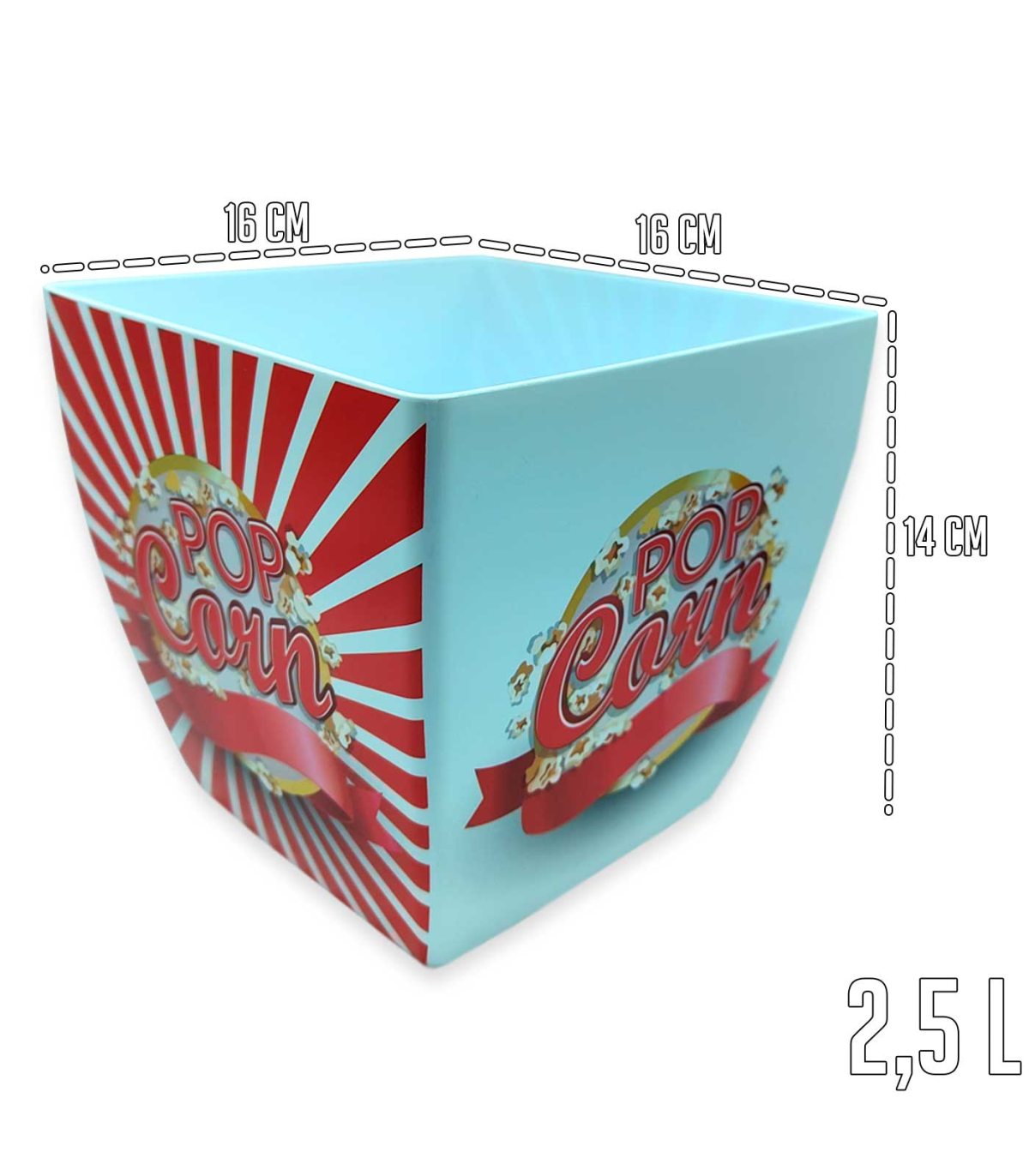 Tradineur - Cubo de palomitas redondo de plástico, recipiente reutilizable  para cine en casa, fiestas, celebraciones (Rojo y bla
