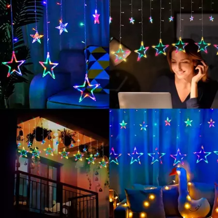 Cortina LED Estrellas Multicolor 138 Luces con Mando