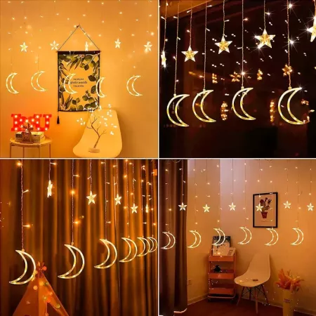 Cortina LED Luna y Estrellas 138 Luces Luz Cálida Mando
