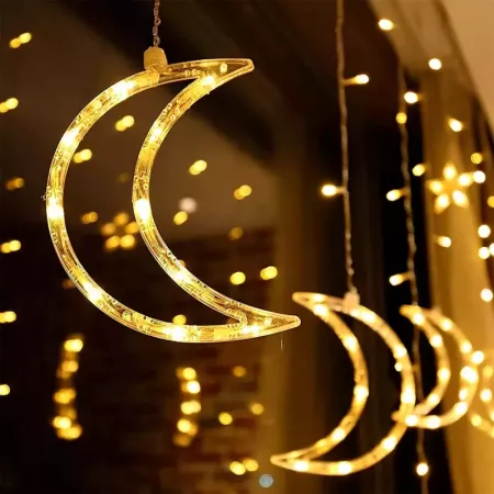 Cortina LED Luna y Estrellas 138 Luces Luz Cálida Mando