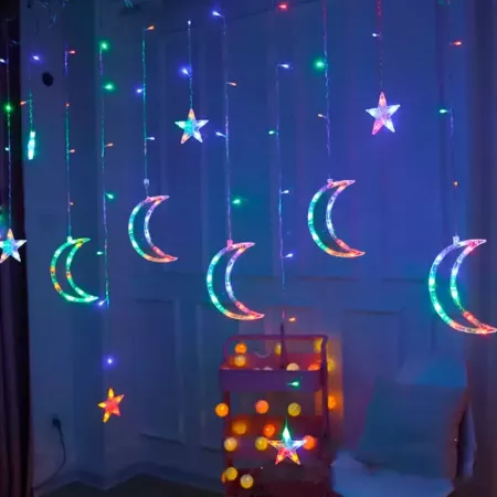 Cortina LED multicolor 138 luces con mando para fiestas