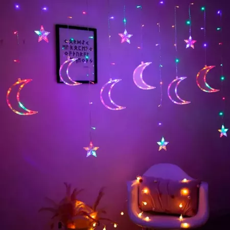 Cortina LED multicolor 138 luces con mando para fiestas