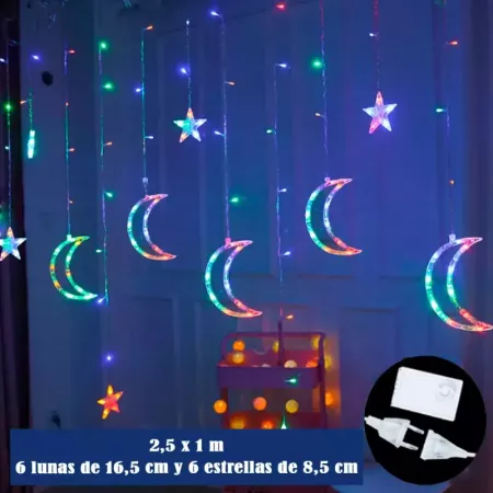 Cortina LED multicolor 138 luces con mando para fiestas