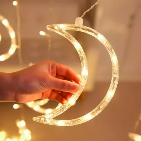 Cortina LED Luna y Estrellas 138 Luces Blanca con Mando