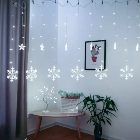 Cortina LED Navidad 138 Luces Copos Estrellas Regulable