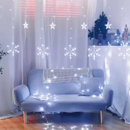 Cortina LED Navidad 138 Luces Copos Estrellas Regulable