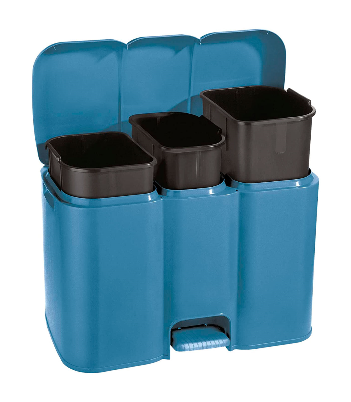 Tradineur - Cubo de basura triple de plástico con tapa, papelera, fácil  apertura con pedal, contenedor almacenamiento de residuo