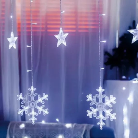 Cortina LED Navidad 138 Luces Copos Estrellas Regulable