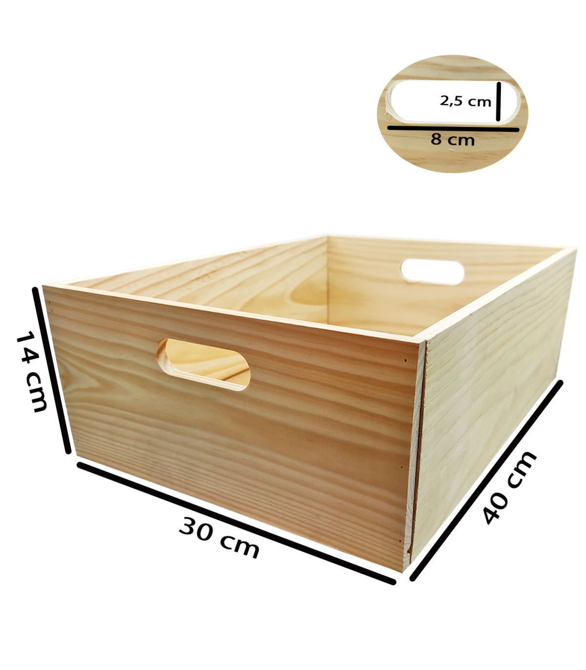 Caja de almacenamiento con asas, madera, caja rectangular