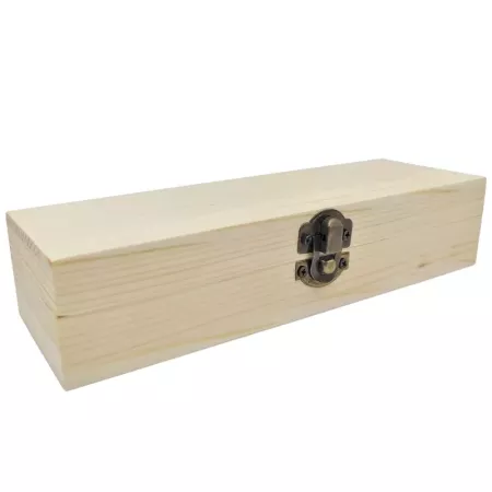 Caja de madera alargada con cierre metálico para joyas