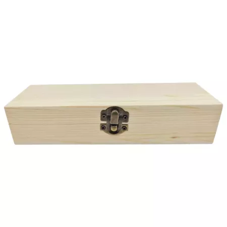 Caja de madera alargada con cierre metálico para joyas