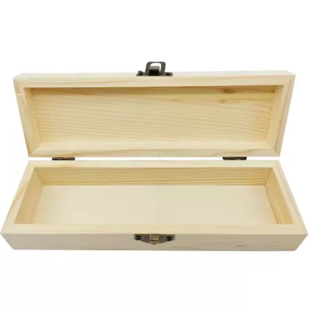 Caja de madera alargada con cierre metálico para joyas