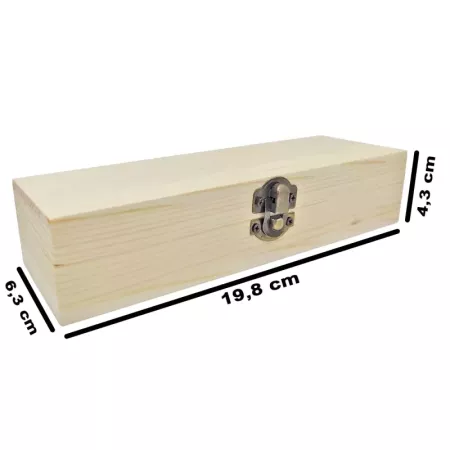Caja de madera alargada con cierre metálico para joyas