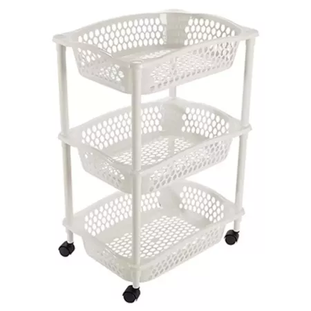 Tradienur - Carrito verdulero modelo HG de plástico con 3 cestas y ruedas, portaobjetos, organizador de alimentos, cocina (Marfi Tradienur - Carrito verdulero modelo HG de plástico con 3 cestas y ruedas, portaobjetos, organizador de alimentos, cocina (Marfi