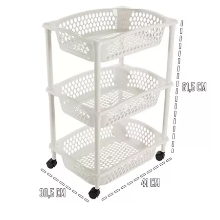 Tradienur - Carrito verdulero modelo HG de plástico con 3 cestas y ruedas, portaobjetos, organizador de alimentos, cocina (Marfi Tradienur - Carrito verdulero modelo HG de plástico con 3 cestas y ruedas, portaobjetos, organizador de alimentos, cocina (Marfi