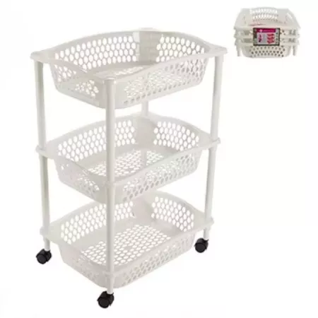 Tradienur - Carrito verdulero modelo HG de plástico con 3 cestas y ruedas, portaobjetos, organizador de alimentos, cocina (Marfi Tradienur - Carrito verdulero modelo HG de plástico con 3 cestas y ruedas, portaobjetos, organizador de alimentos, cocina (Marfi