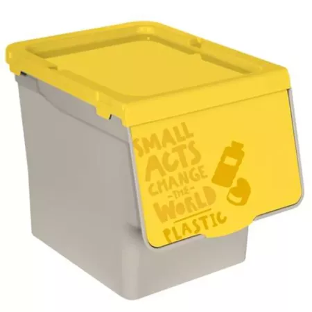 Tradineur - Contenedor apilable, polipropileno, cubo de basura, caja de almacenamiento de residuos, fácil apertura, reciclaje, c