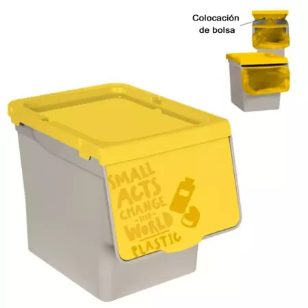 Tradineur - Contenedor apilable, polipropileno, cubo de basura, caja de almacenamiento de residuos, fácil apertura, reciclaje, c