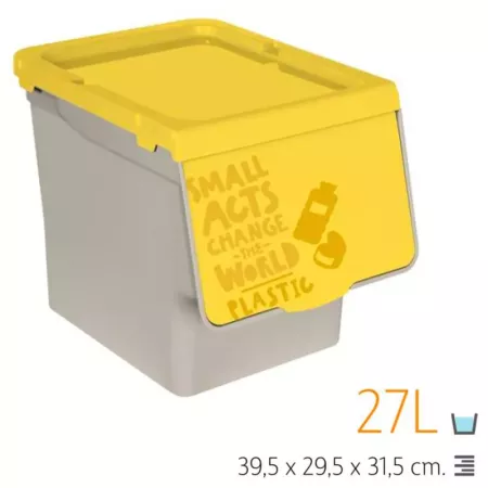 Tradineur - Contenedor apilable, polipropileno, cubo de basura, caja de almacenamiento de residuos, fácil apertura, reciclaje, c