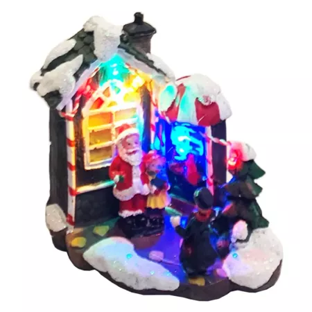 Tradineur - Ciudad de Navidad con iluminación LED - Fabricado en resina - casita de navidad nevada con figuras a pilas - 10,5 x