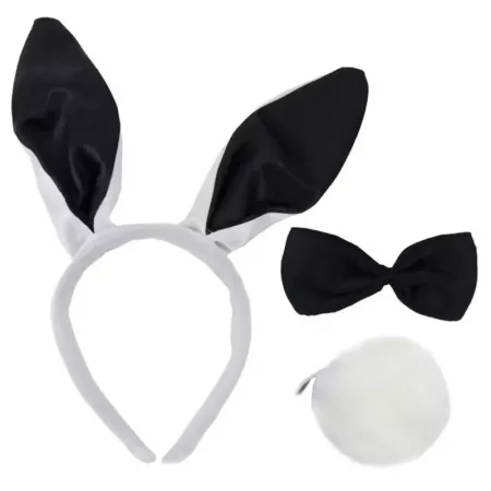 Tradineur - Set de conejita, incluye orejas, pajarita y cola, complementos de disfraces, Carnaval, Halloween, cosplay, fiestas,