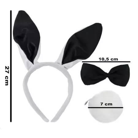 Tradineur - Set de conejita, incluye orejas, pajarita y cola, complementos de disfraces, Carnaval, Halloween, cosplay, fiestas,