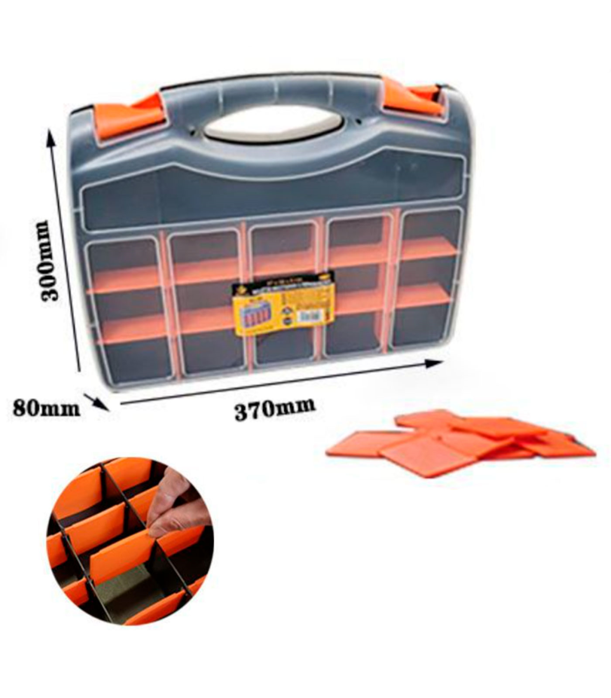 Caja organizadora de plástico de 37 x 30 x 8 cm con 2 compartimentos y asa.  Organizador de herramientas para hogar o trabajo. Ma