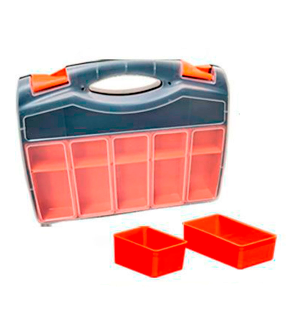 Caja organizadora de plástico de 37 x 30 x 8 cm con 2 compartimentos y asa.  Organizador de herramientas para hogar o trabajo. Ma