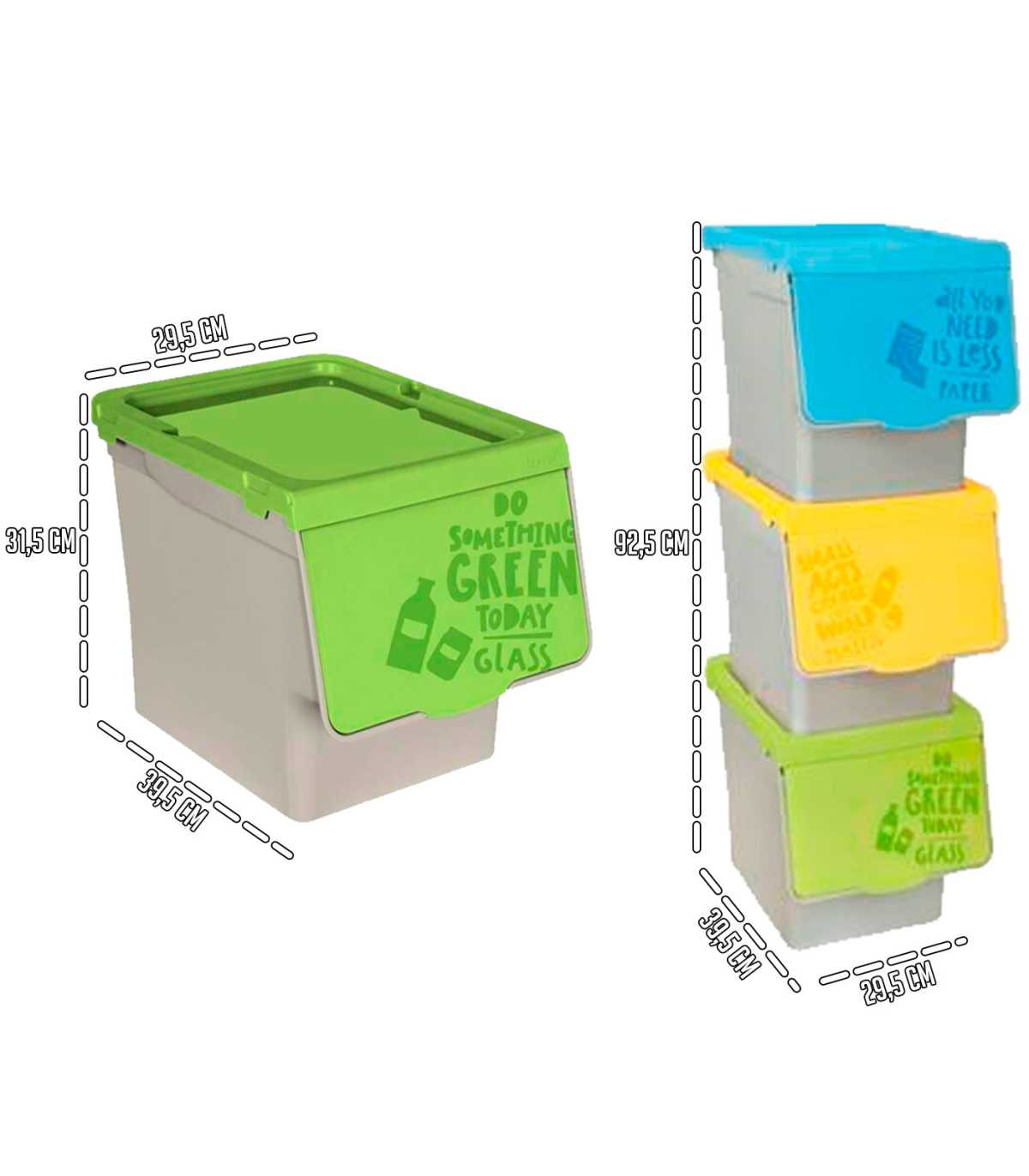 Tradineur - Pack de 3 contenedores apilables, polipropileno, cubos de  basura, almacenamiento de residuos, fácil apertura, recicl