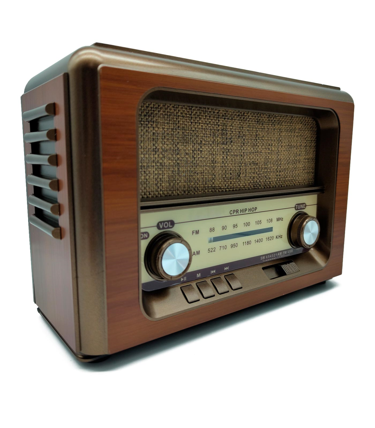 Tradineur - Radio vintage Hip Hop portátil - Bluetooth - Bandas AM/FM/SW  - Batería recargable - Ranuras USB y TF - Antena retr