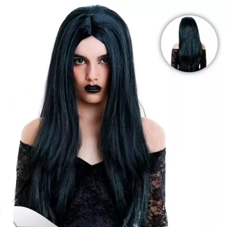 Tradineur - Peluca morena extralarga para mujer, fibra sintética, complemento para disfraz de carnaval, Halloween, cosplay, fies