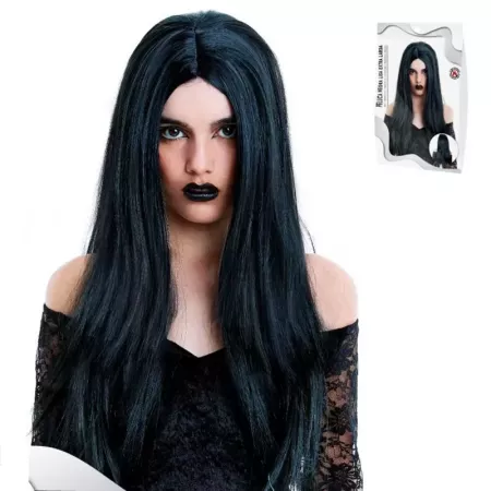 Tradineur - Peluca morena extralarga para mujer, fibra sintética, complemento para disfraz de carnaval, Halloween, cosplay, fies