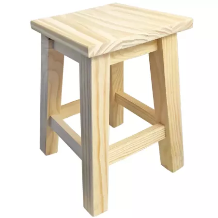 Taburete de Madera Natural Robusto con Reposapiés 35 cm