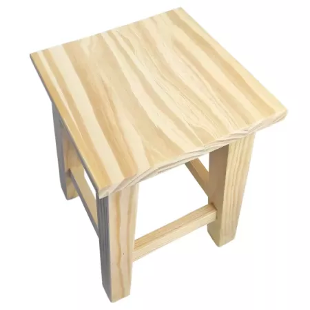 Taburete de Madera Natural Robusto con Reposapiés 35 cm