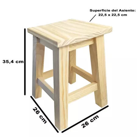Taburete de Madera Natural Robusto con Reposapiés 35 cm
